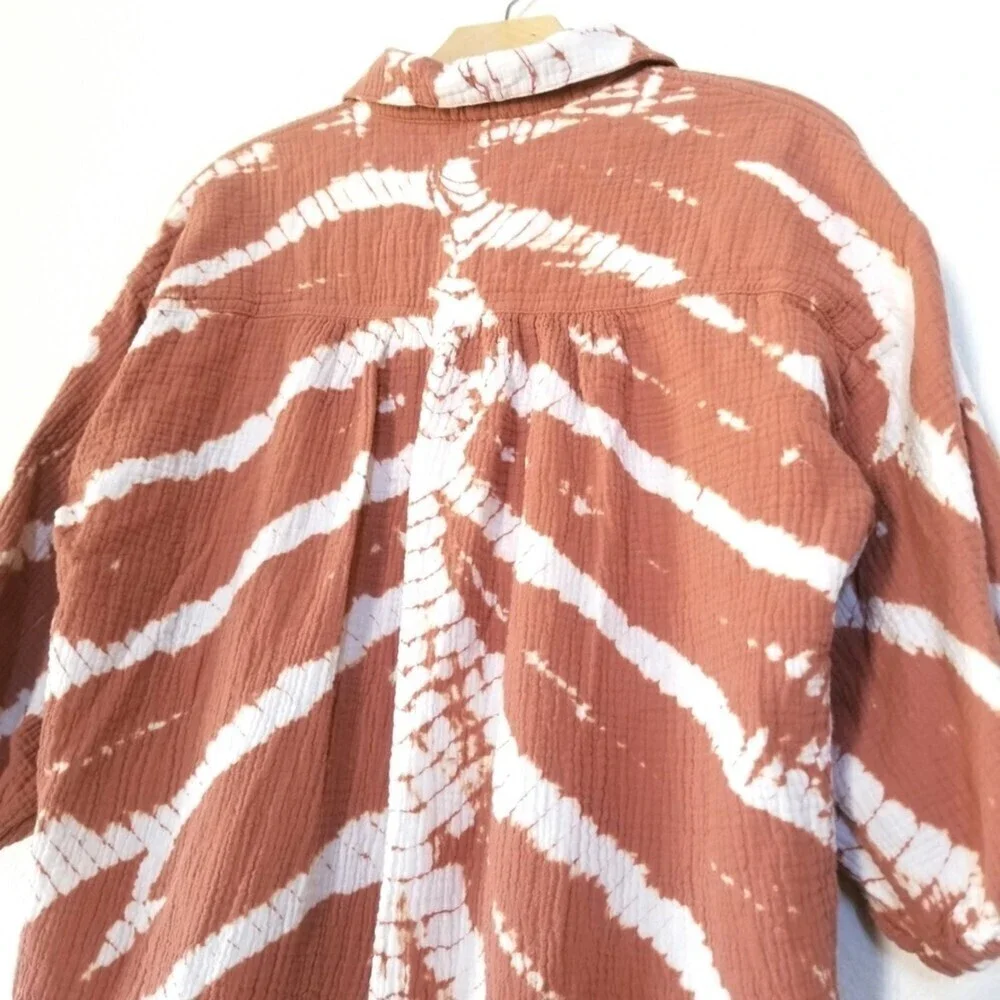 NEW Young Fabulous & Broke Crinkled Brown Tie Dye Tunic Button Down Shirt XS - Picture 7 of 8